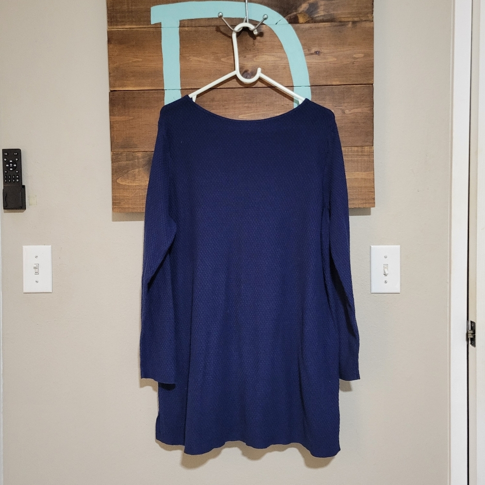 Jjill Navy Blue Long Sleeve Waffle Knit TunicTop Size Large